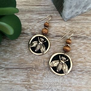 Gold Bee Drop Earrings